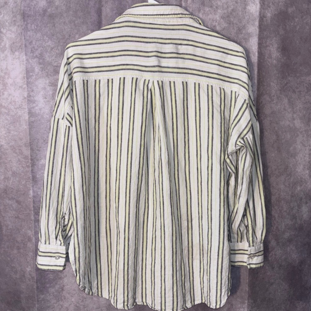 Loft Outlet Lounge Womens Medium Striped Linen Blend Button Down Shirt Grey - Picture 2 of 6